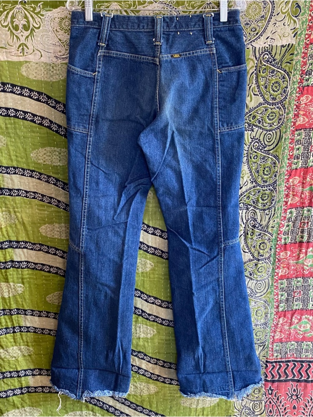 Rare Lee Leens Vintage 1970's Indigo Wash Denim Country Flared Jeans Size 30x32 - Picture 10 of 16